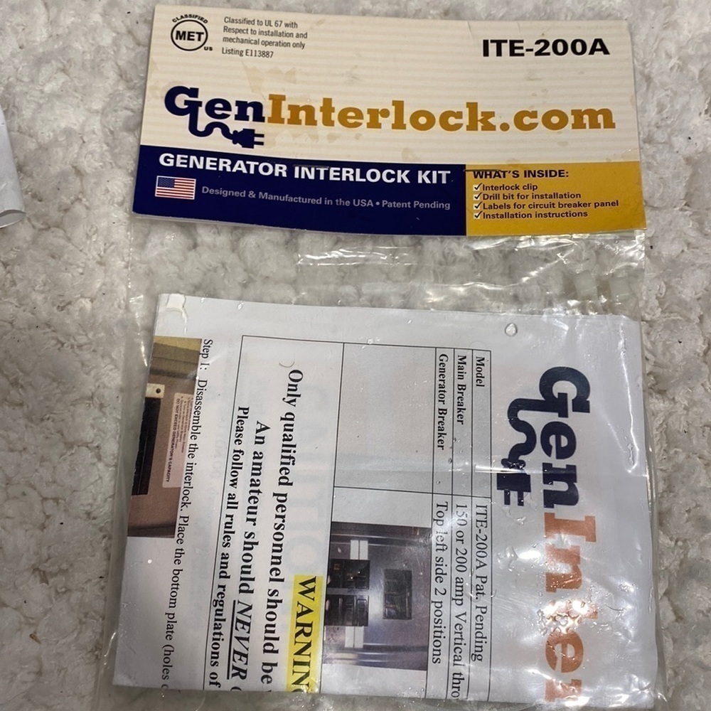 Siemens ITE generator interlock kit 150 or 200 amp panel. New